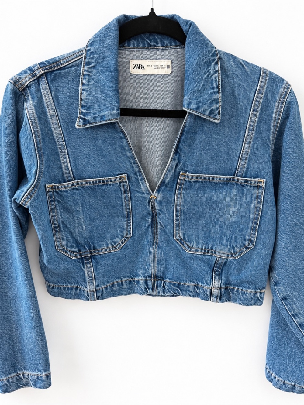 Zara Z1975 Cropped Denim Zip-Up Jacket Medium Wash Size XS